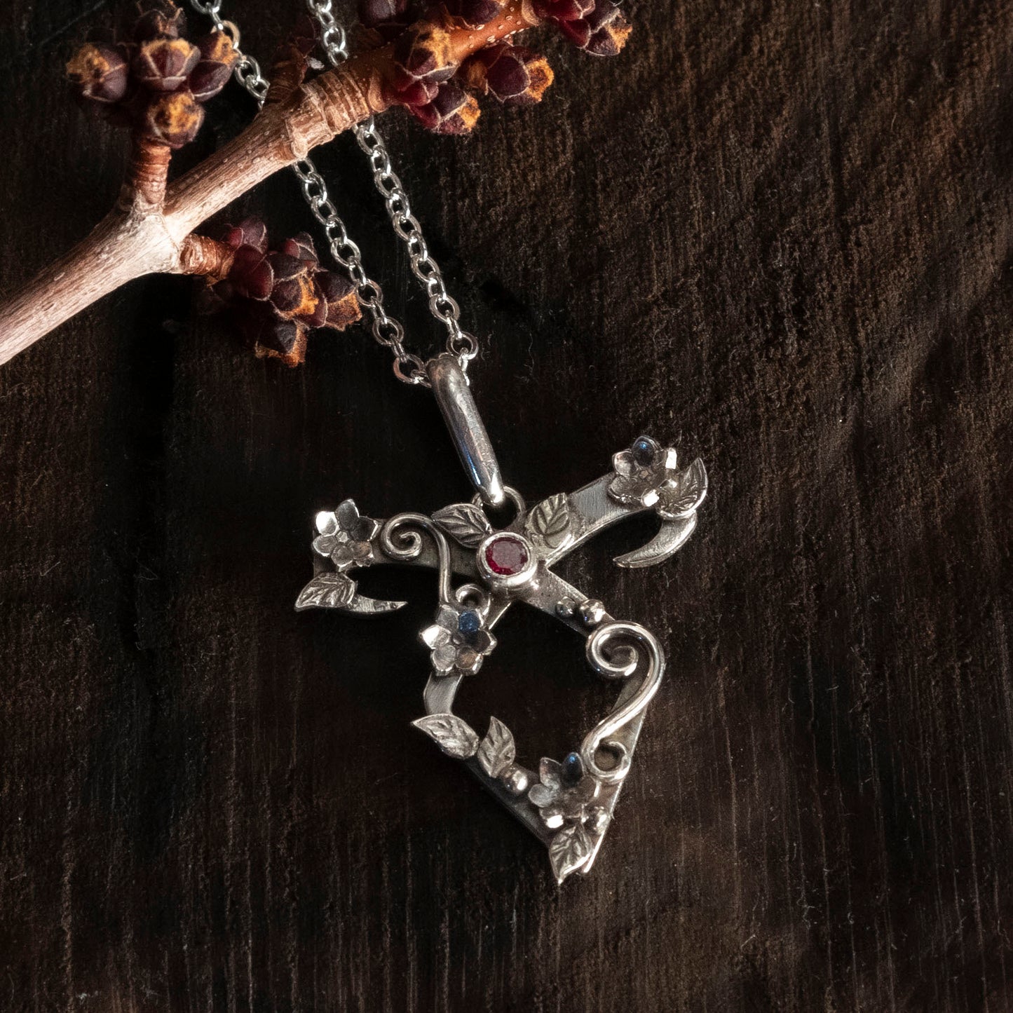 flower power rune necklace - ruby