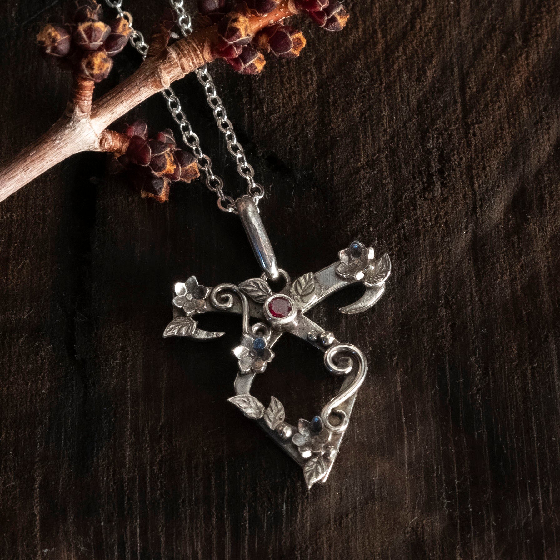 flower power rune necklace - ruby