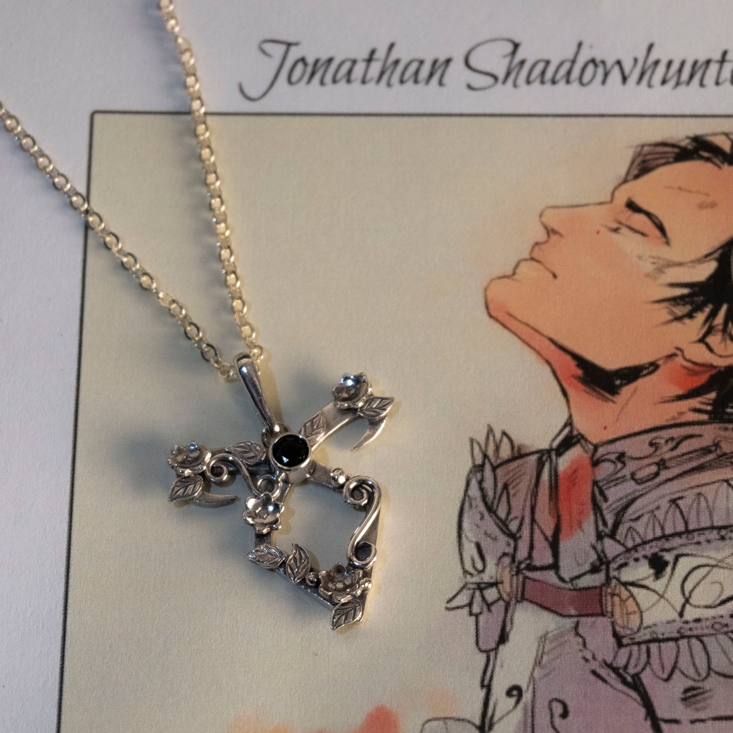 flower power rune necklace - black spinel