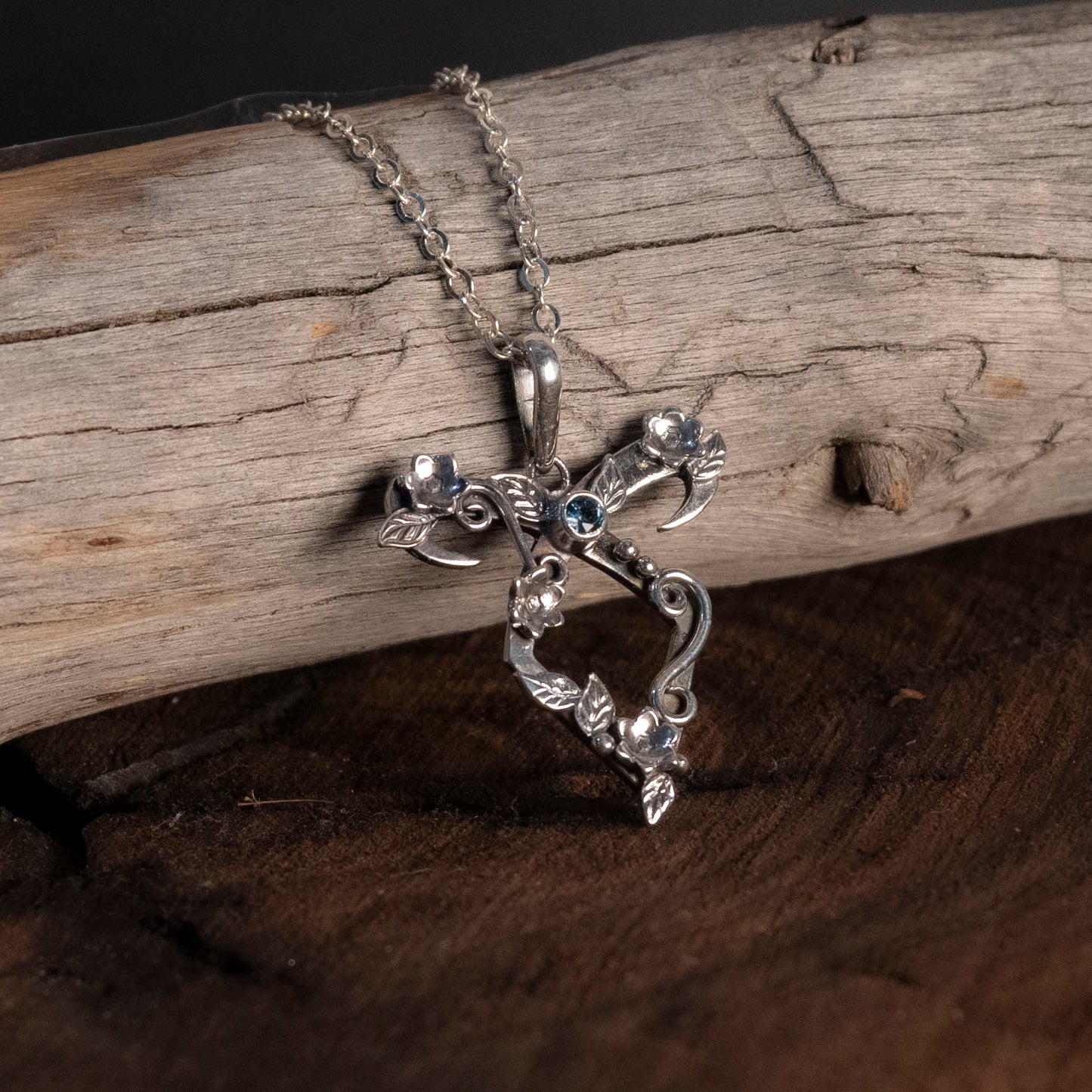 flower power rune necklace - london blue topaz