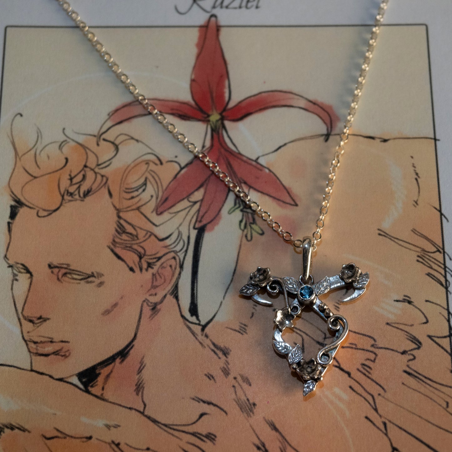 flower power rune necklace - london blue topaz