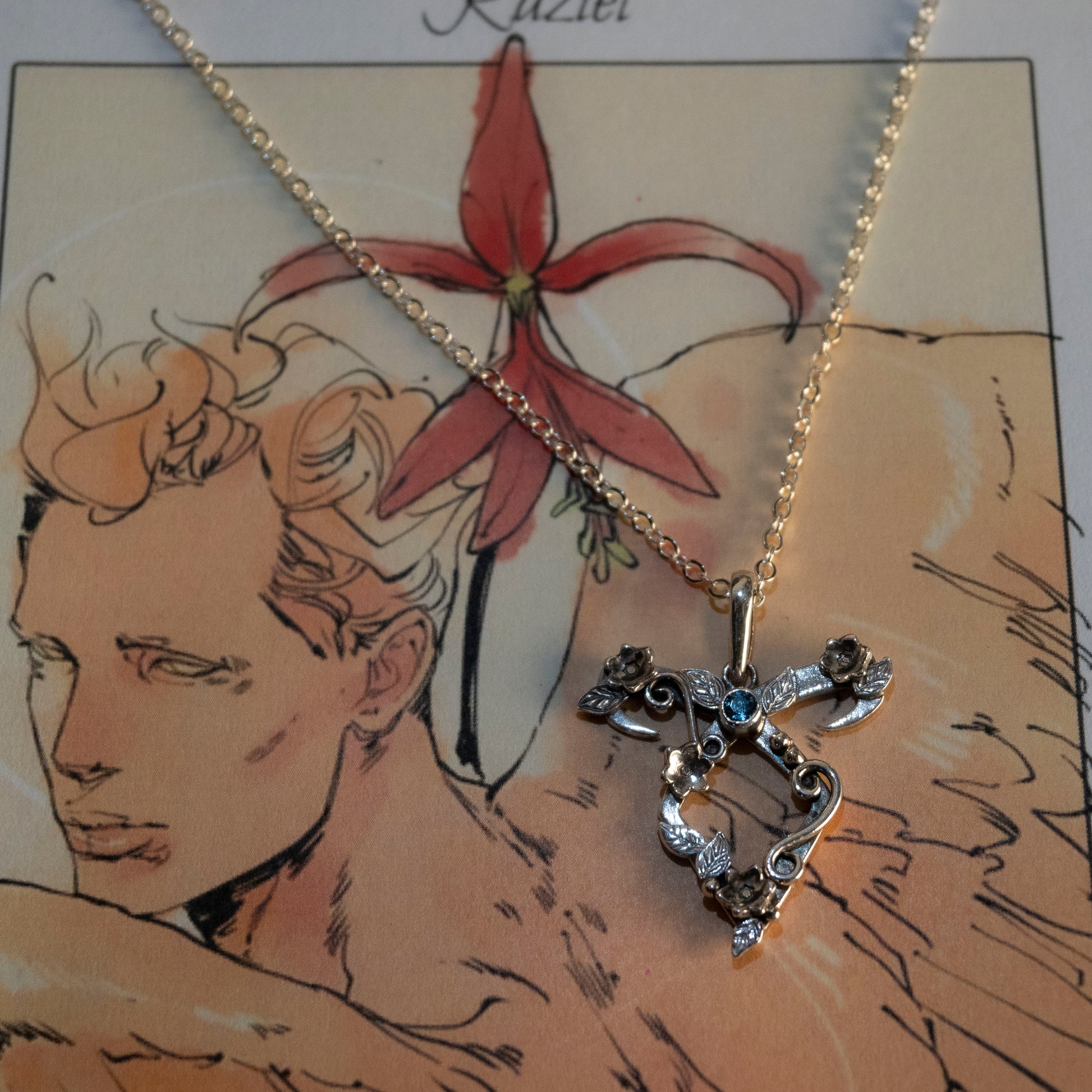 flower power rune necklace - london blue topaz