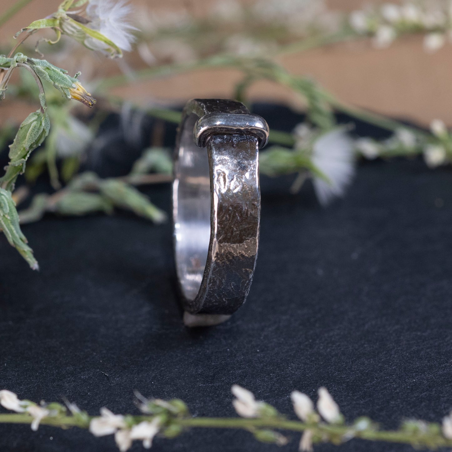 Close-up of the hand-fabricated detail and finish on the Outlander inspired ring