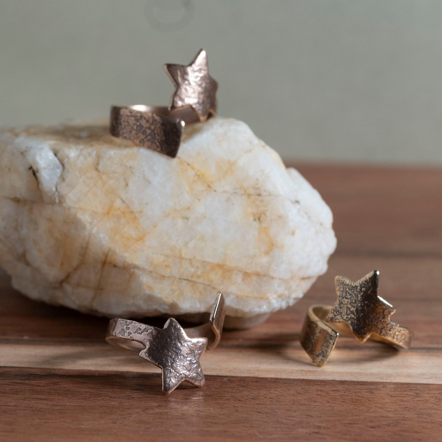 Brass and Copper Shooting star ring - Hebel Design