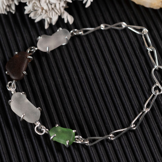 Julian's Sea Glass Bracelet remake with four pieces of genuine beach glass.