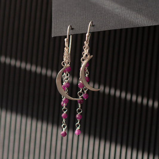 Moon beam ruby earrings, chakra earrings, july