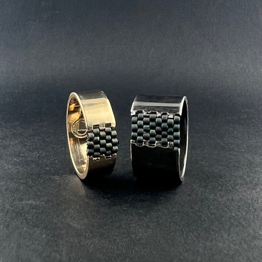 calm ring, beadwork and gold filled ring, beaded ring, gender neutral ring