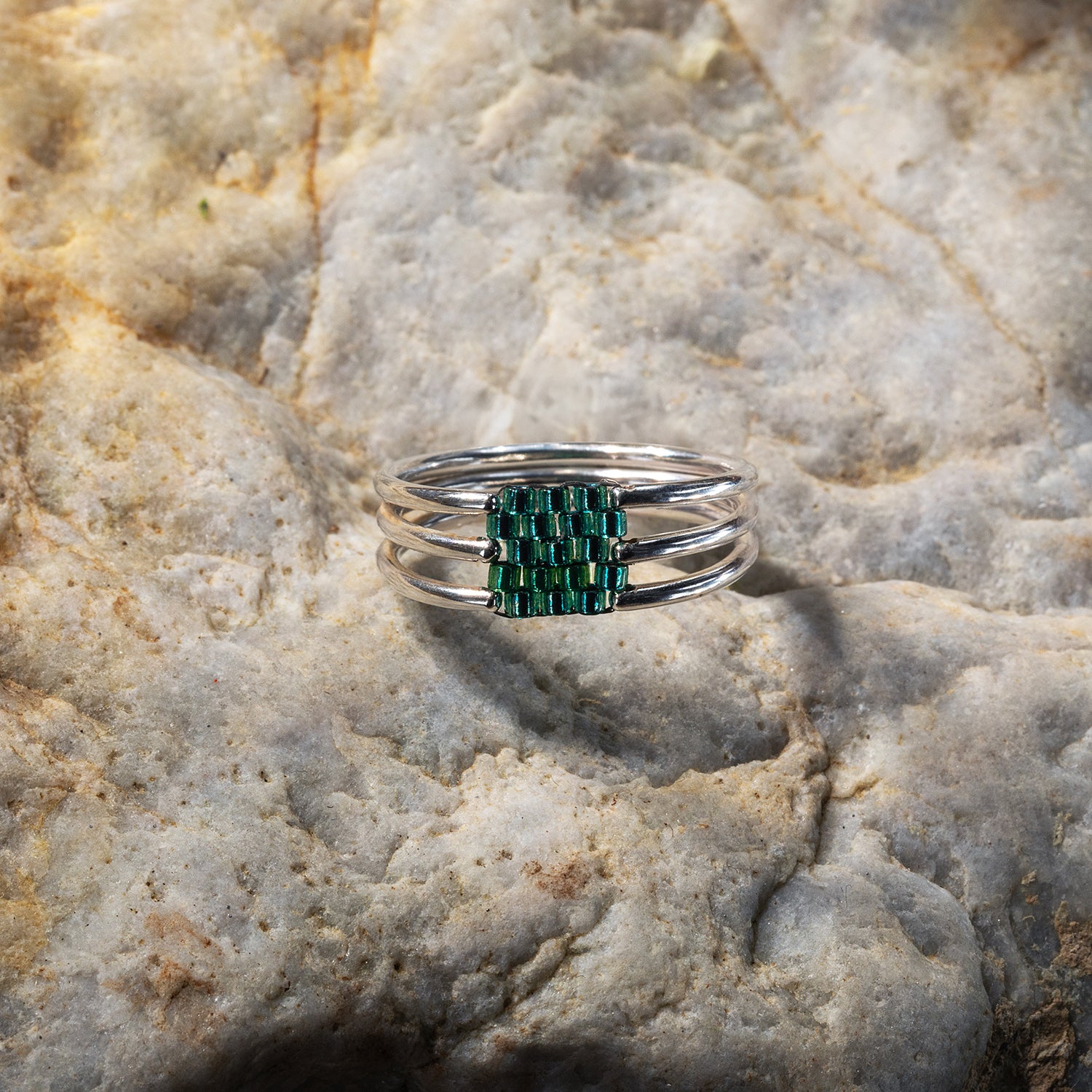 Calm Ring - bead work and metal ring – Hebel Design