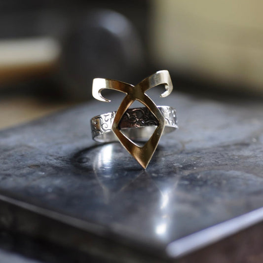 Angelic Power Rune Ring - Brass-Silver