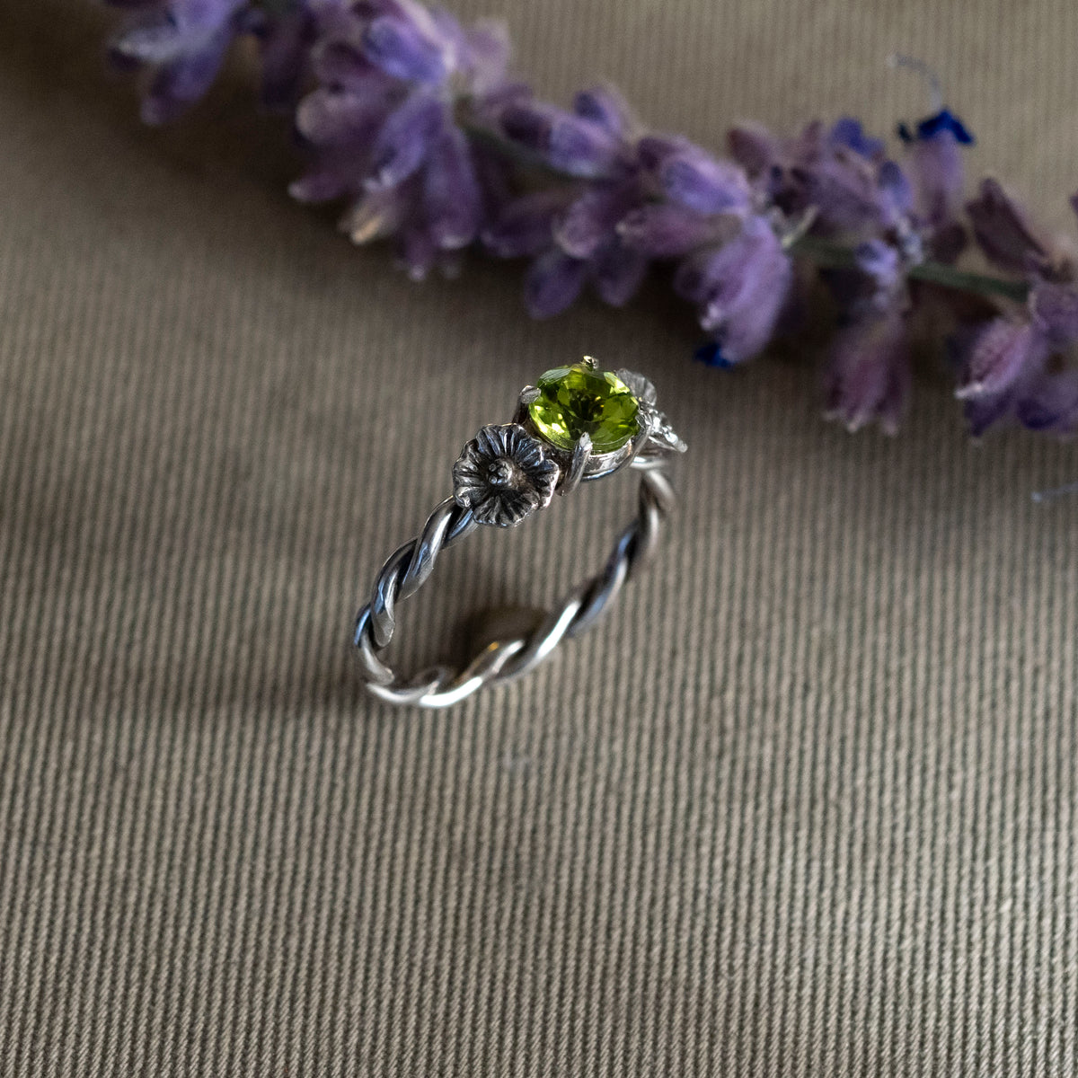 August Peridot and Poppy Ring