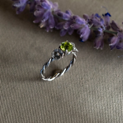 August Peridot and Poppy Ring