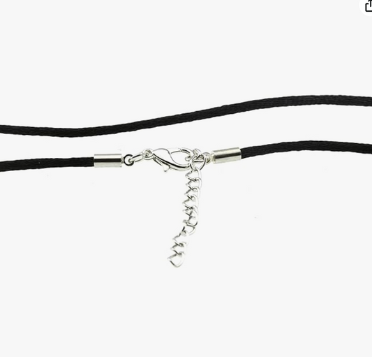Black satin cord with silver tone clasp