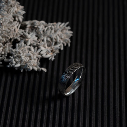 Detail of fingerprint on sterling silver ring