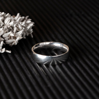 Silver ring with custom quote engraved design 