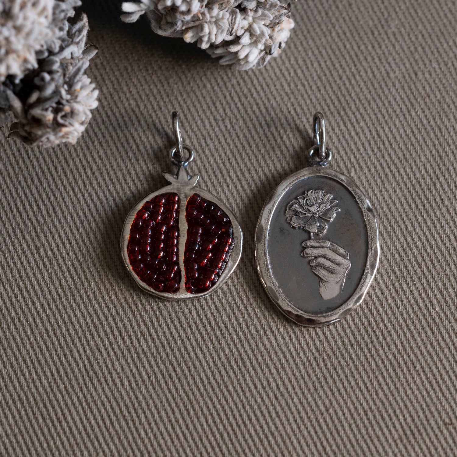 Hadestown Inspired Silver Charms | The Pomegranate & The Carnation