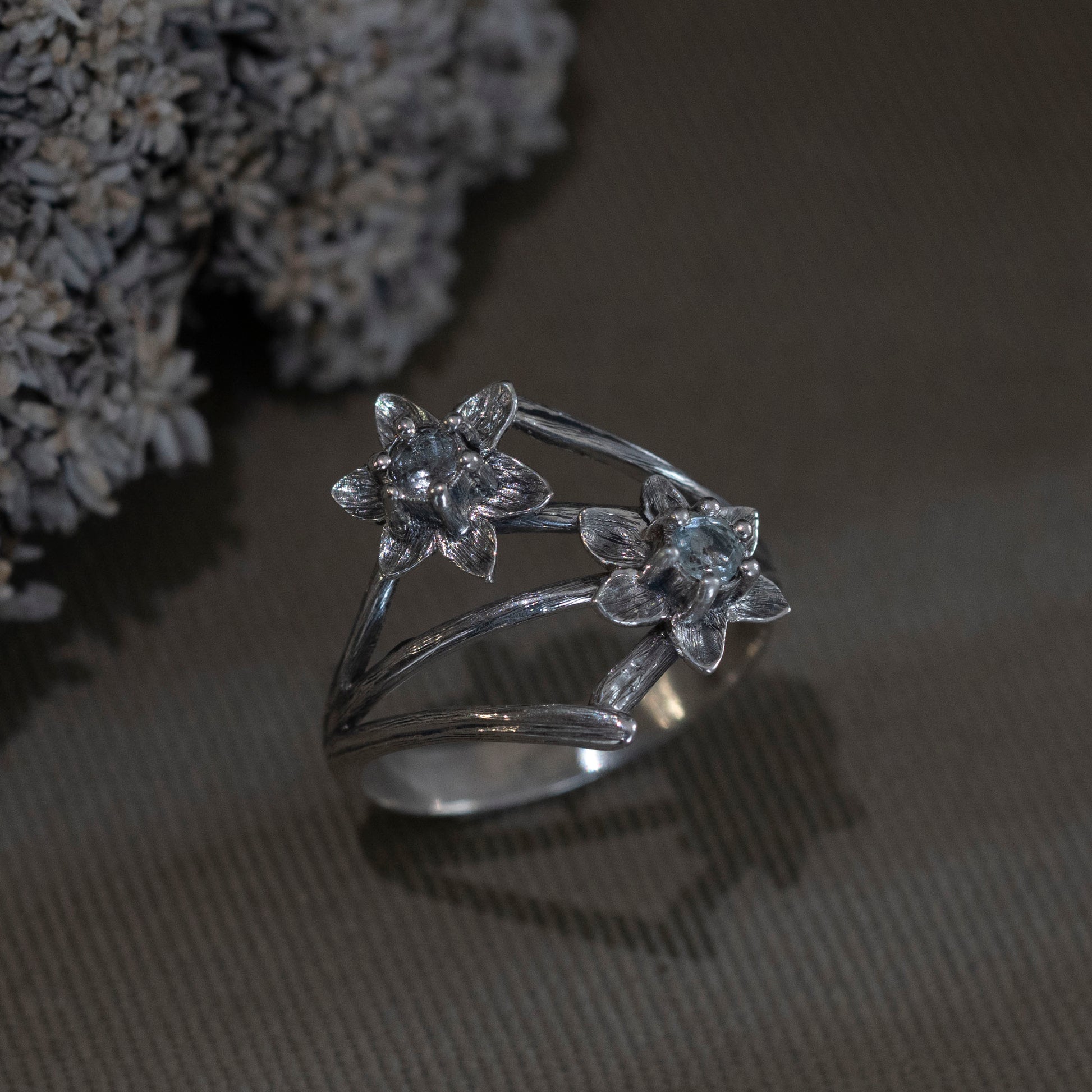 March Daffodil and Aquamarine Ring - Hebel Design