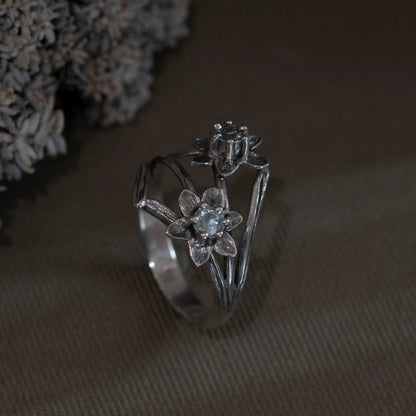 March Daffodil and Aquamarine Ring - Hebel Design