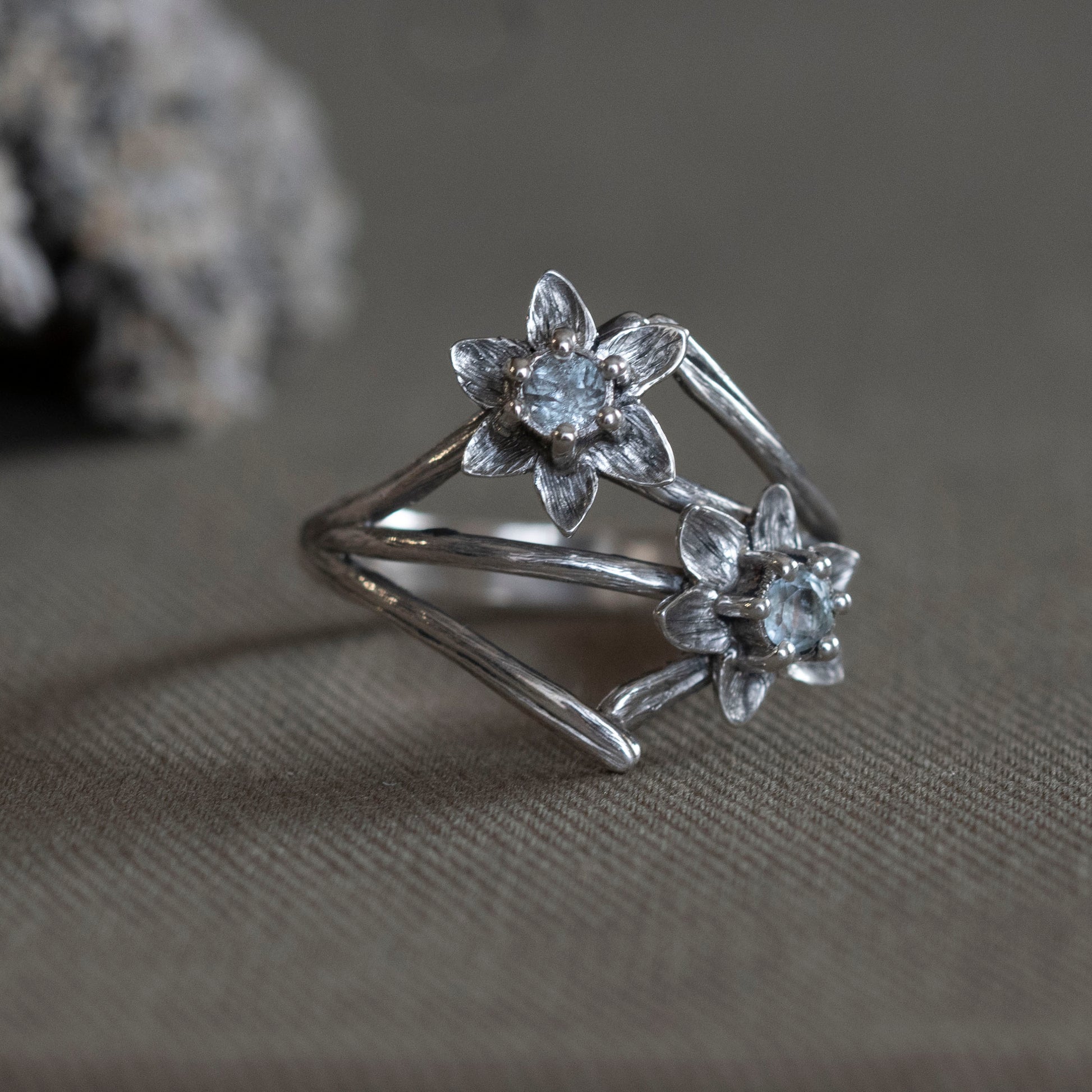 March Daffodil and Aquamarine Ring - Hebel Design
