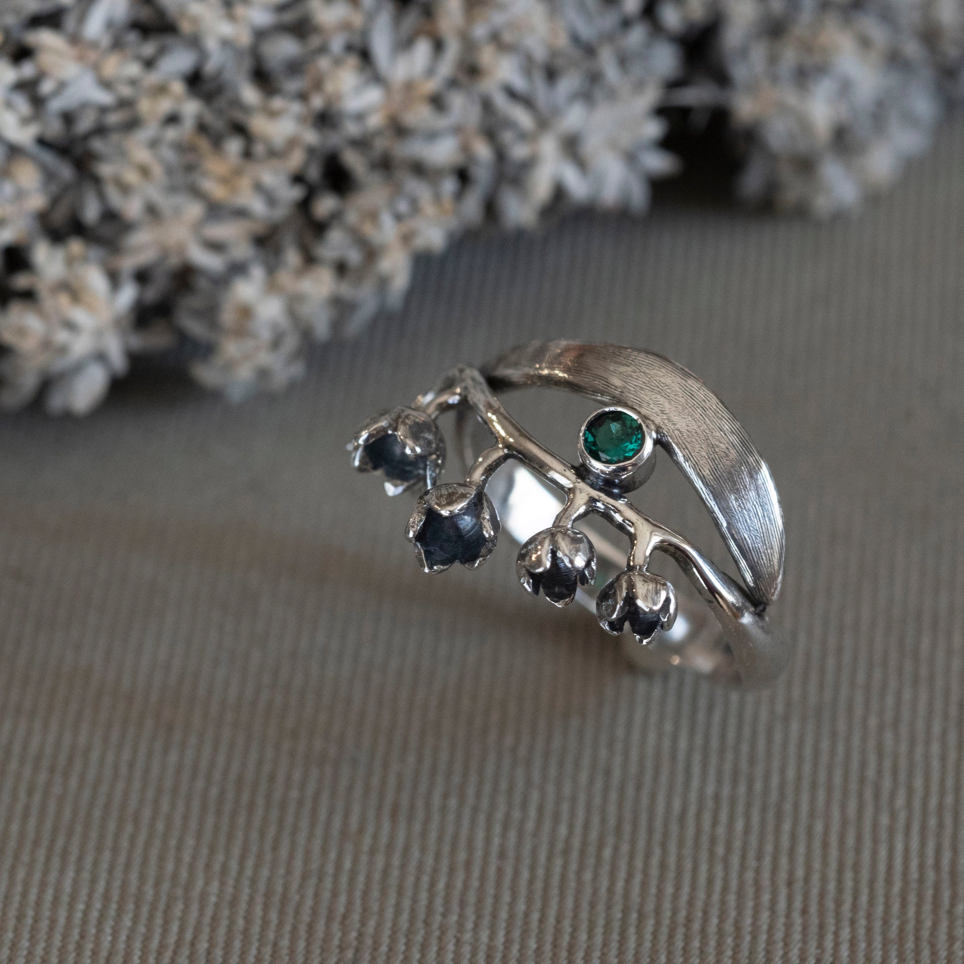 May Lily of the Valley & Emerald Ring - Hebel Design