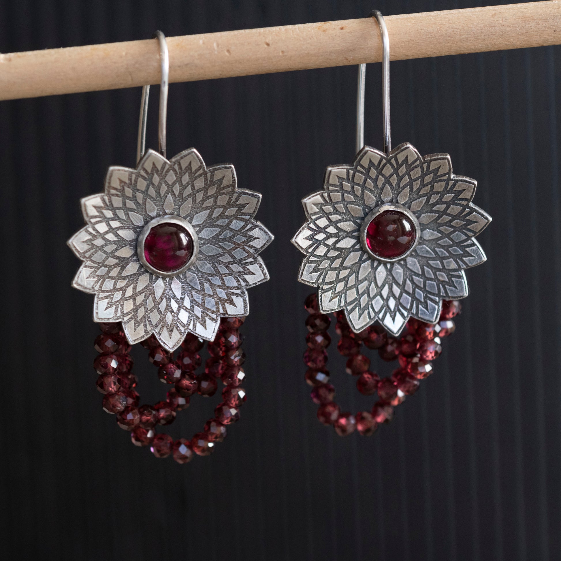 Mandala Garnet Earrings - Hebel Design