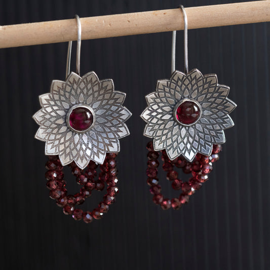 Mandala Garnet Earrings - Hebel Design