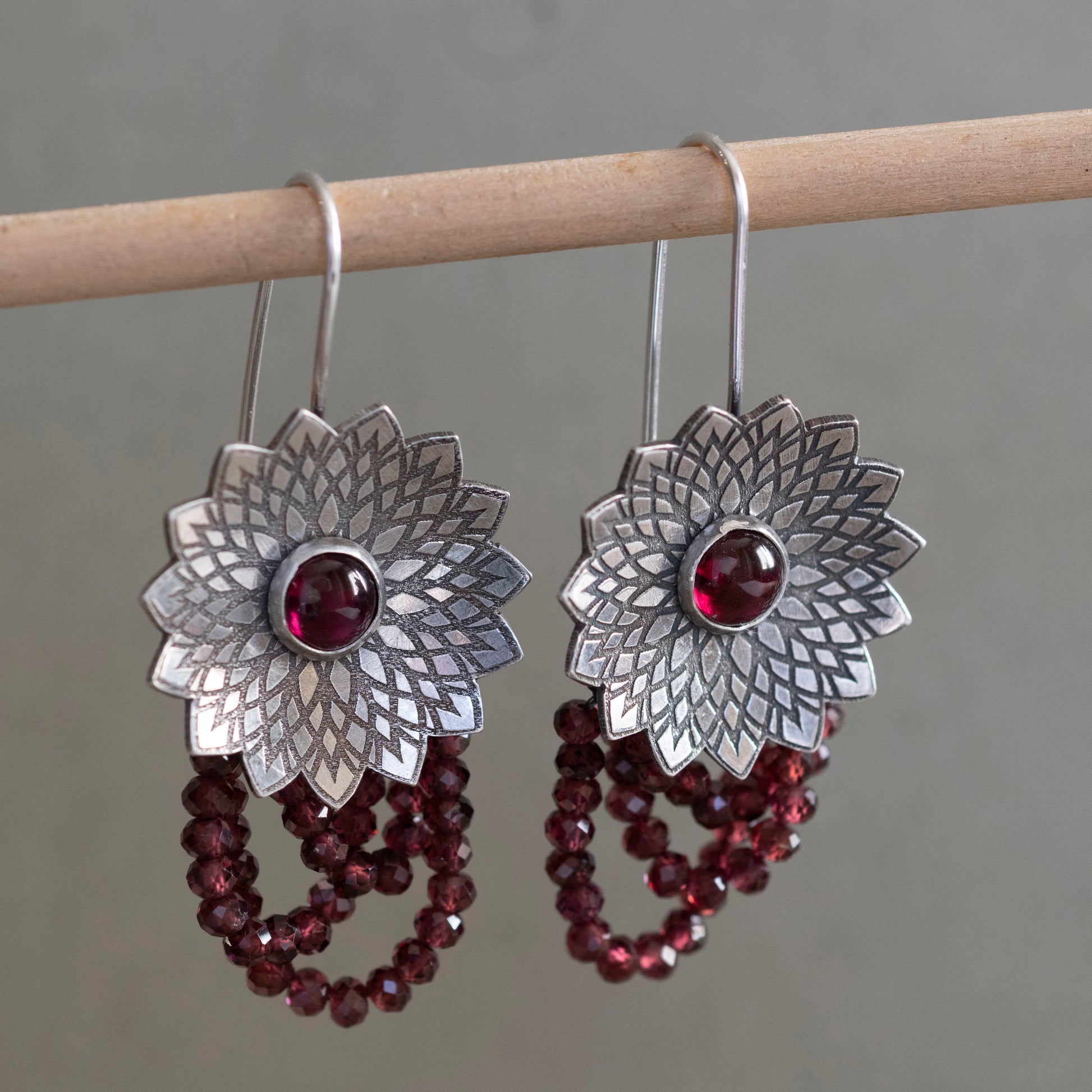 Mandala Garnet Earrings - Hebel Design