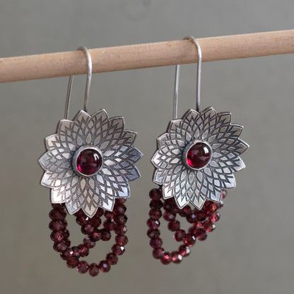 Mandala Garnet Earrings - Hebel Design