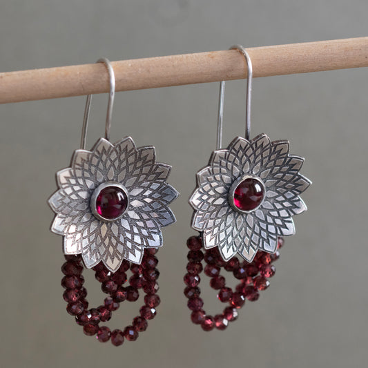 Mandala Garnet Earrings - Hebel Design