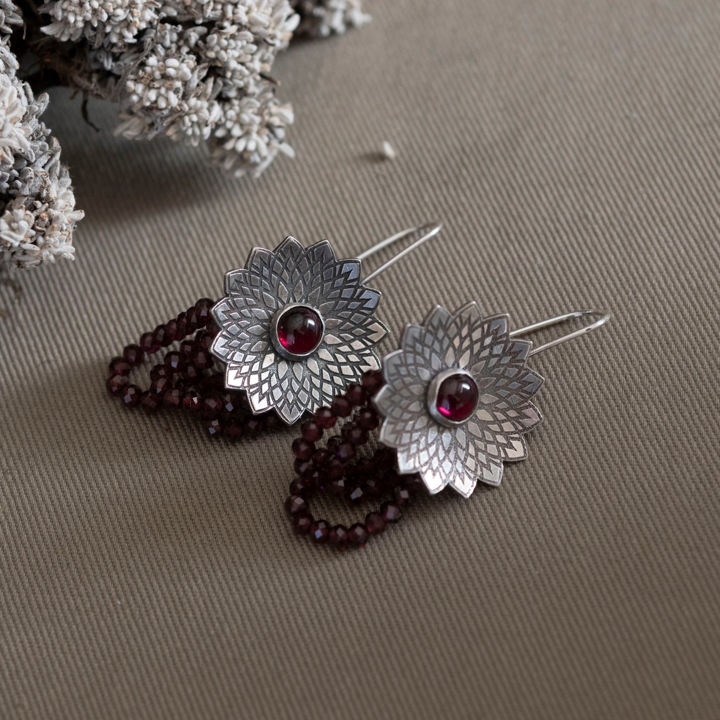 Mandala Garnet Earrings - Hebel Design
