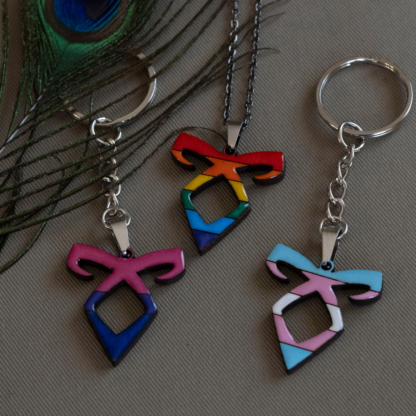 Pride Angelic Power Rune  | Limited Edition Wooden Pendants & Keychains