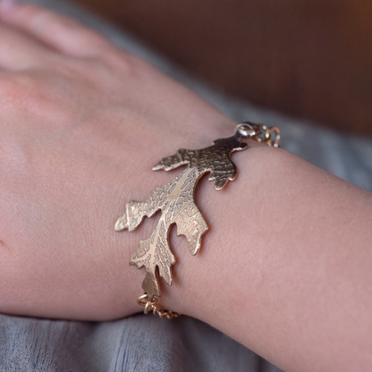 detail of the Oak Leaf Bracelet on a model