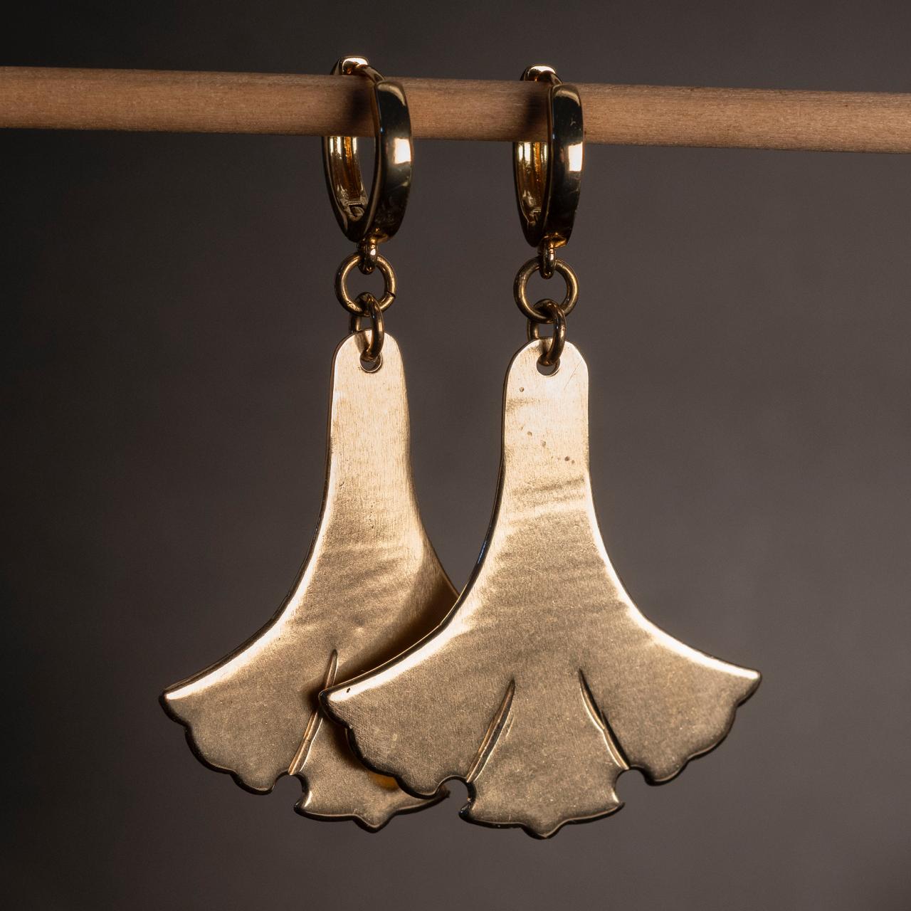 Gingko Brass Earrings