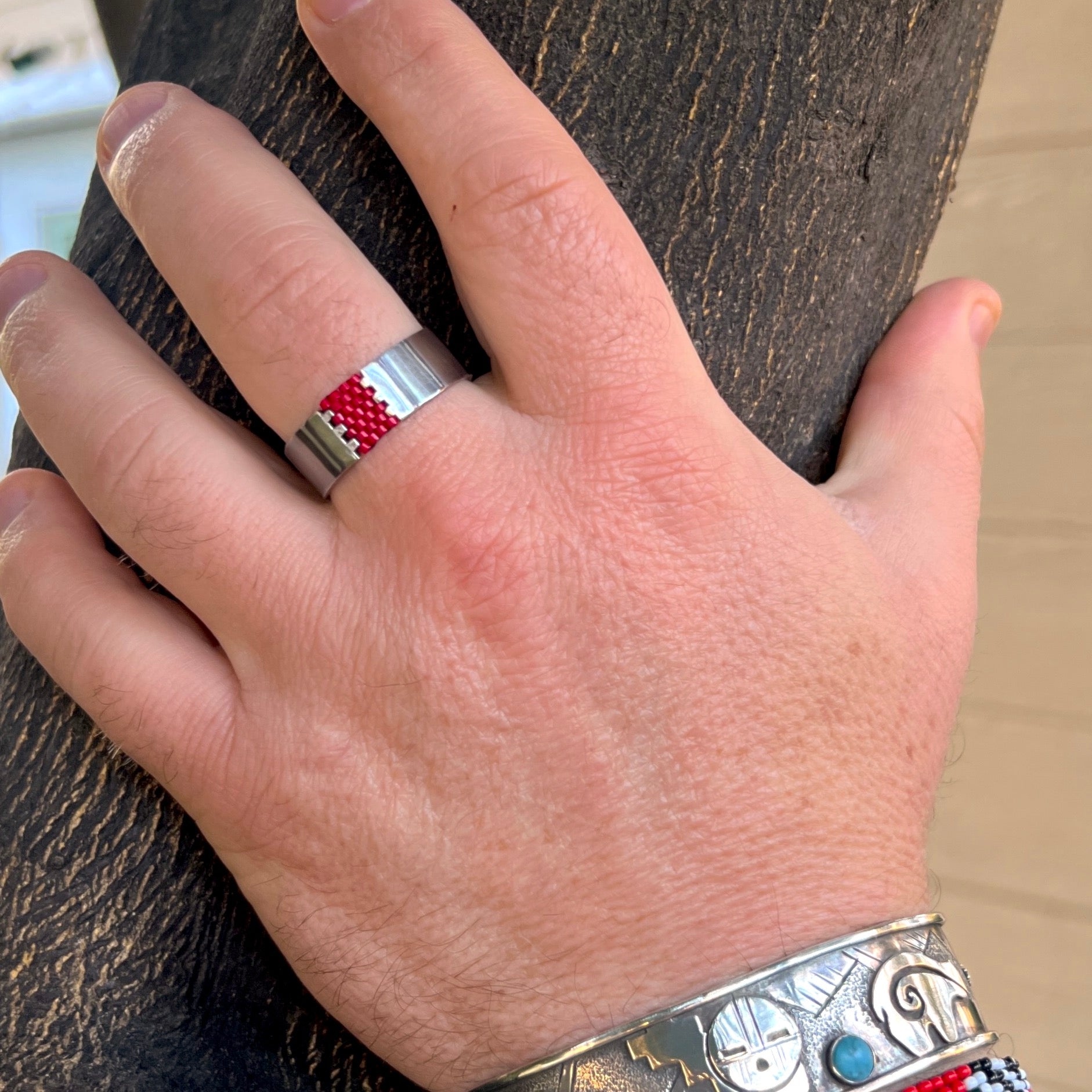 calm ring, beadwork and gold filled ring, beaded ring, gender neutral ring