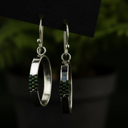 Sterling silver hoops with woven Miyuki beads.