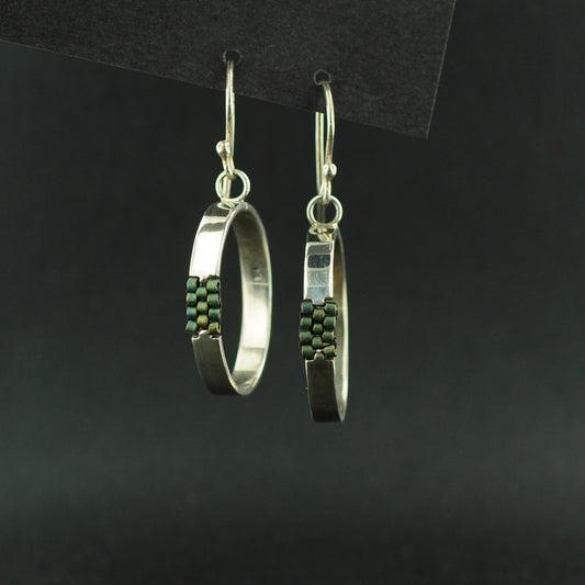 Sterling silver hoops with woven Miyuki beads.