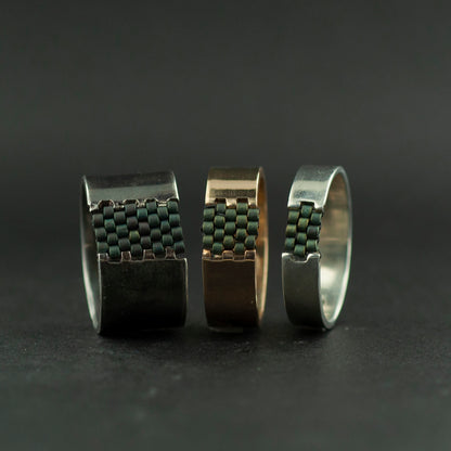 calm ring, beadwork and gold filled ring, beaded ring, gender neutral ring