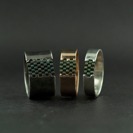 calm ring, beadwork and gold filled ring, beaded ring, gender neutral ring