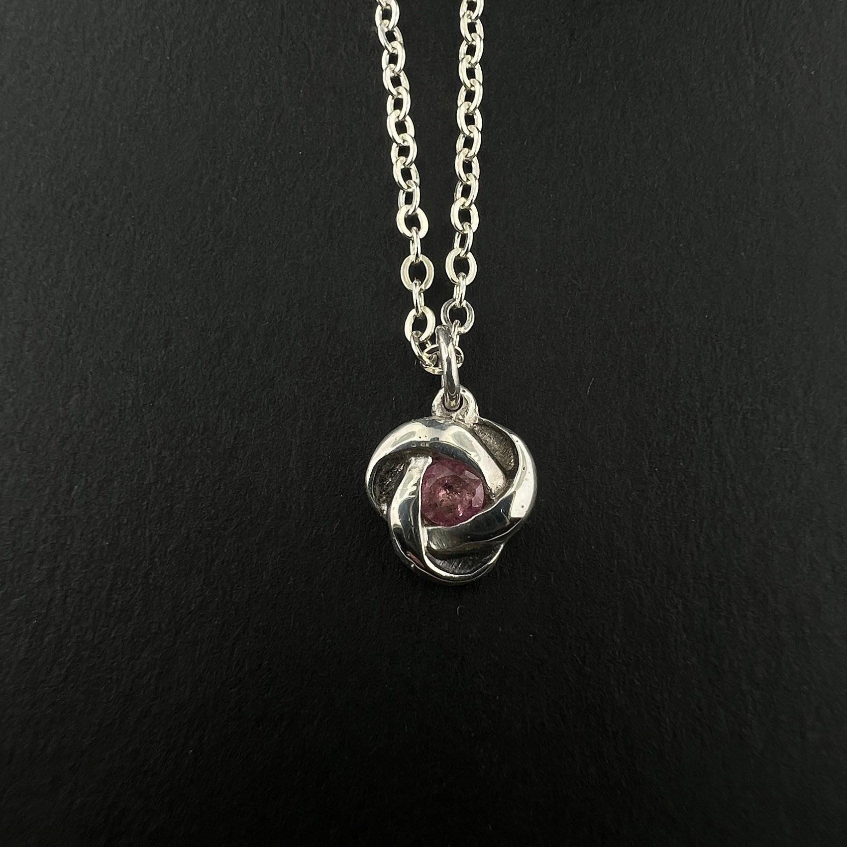 Pink tourmaline borromean circles necklace